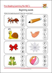 Initial Sounds Pre-Reading worksheet for kindergarten and 1st grade