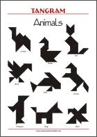 Tangram Animals - Worksheets with solutions - try to solve the puzzle shapes